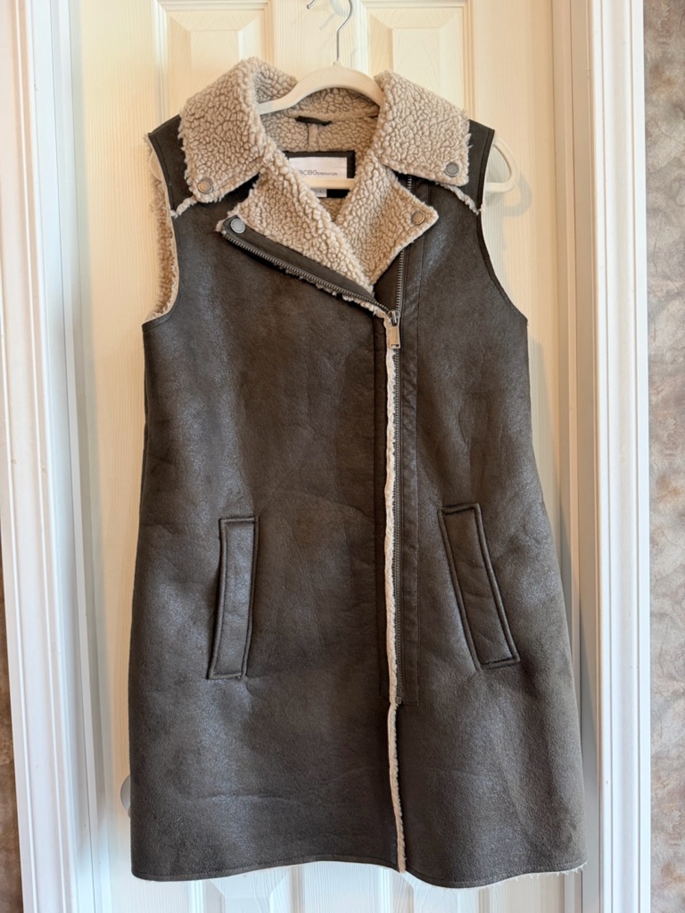 BCBGeneration Charcoal Faux-Shearling Sleeveless Coat